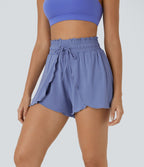 Short Casual 7,5cm Empilé Taille Haute Bordures Volantées Taille Élastique Cordon de Serrage