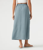 Jupe longue casual aspect lin taille haute avec cordon de serrage