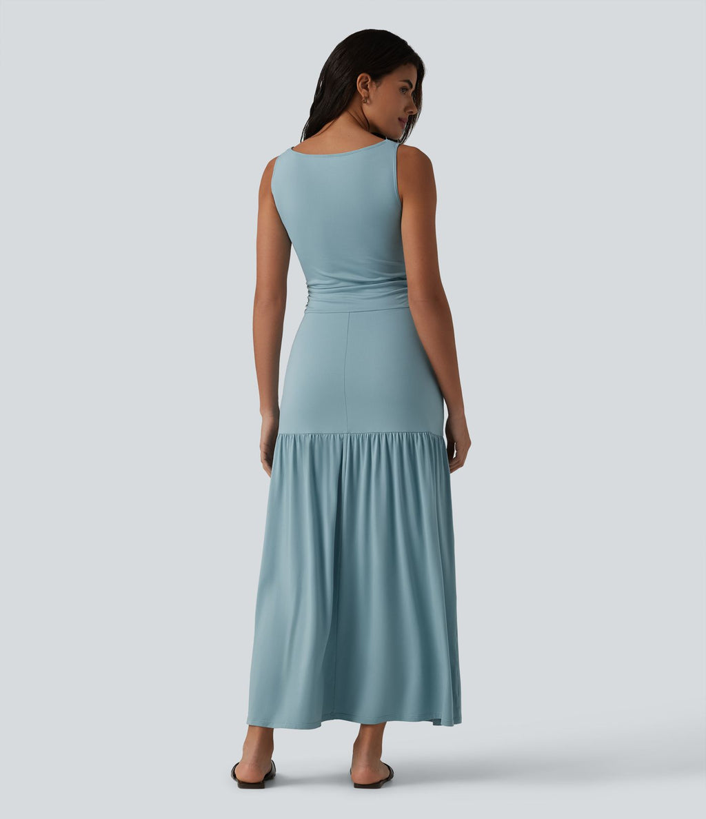 Robe longue fluide sans manches, coupe moulante, style casual