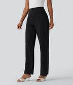 Pantalon tailleur rayé taille haute jambe droite avec poches