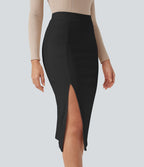 Jupe mi-longue moulante fendue taille haute