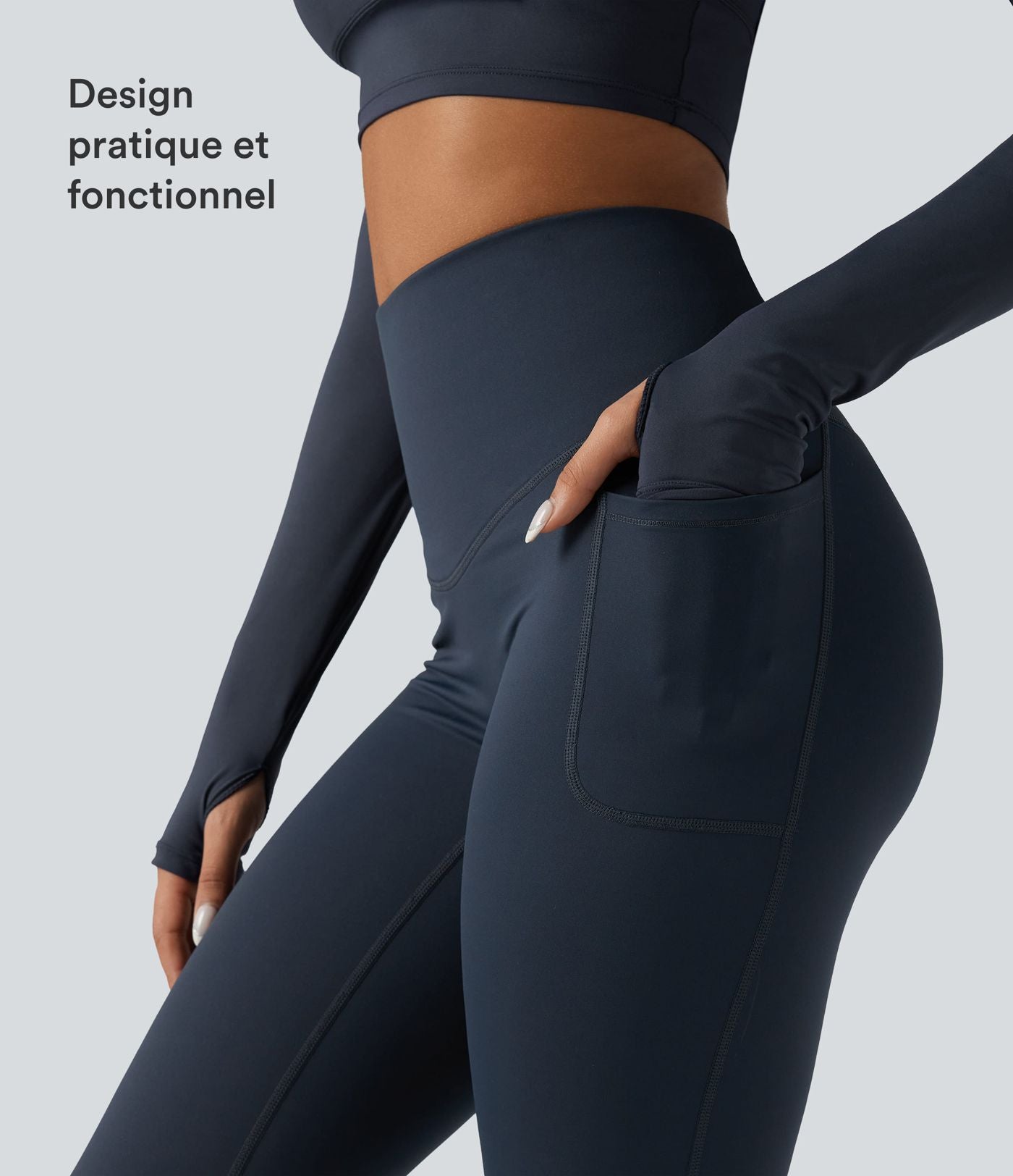 Legging running polaire thermique gainant croisé dos taille haute Halara UltraSculpt™ Heat avec poches