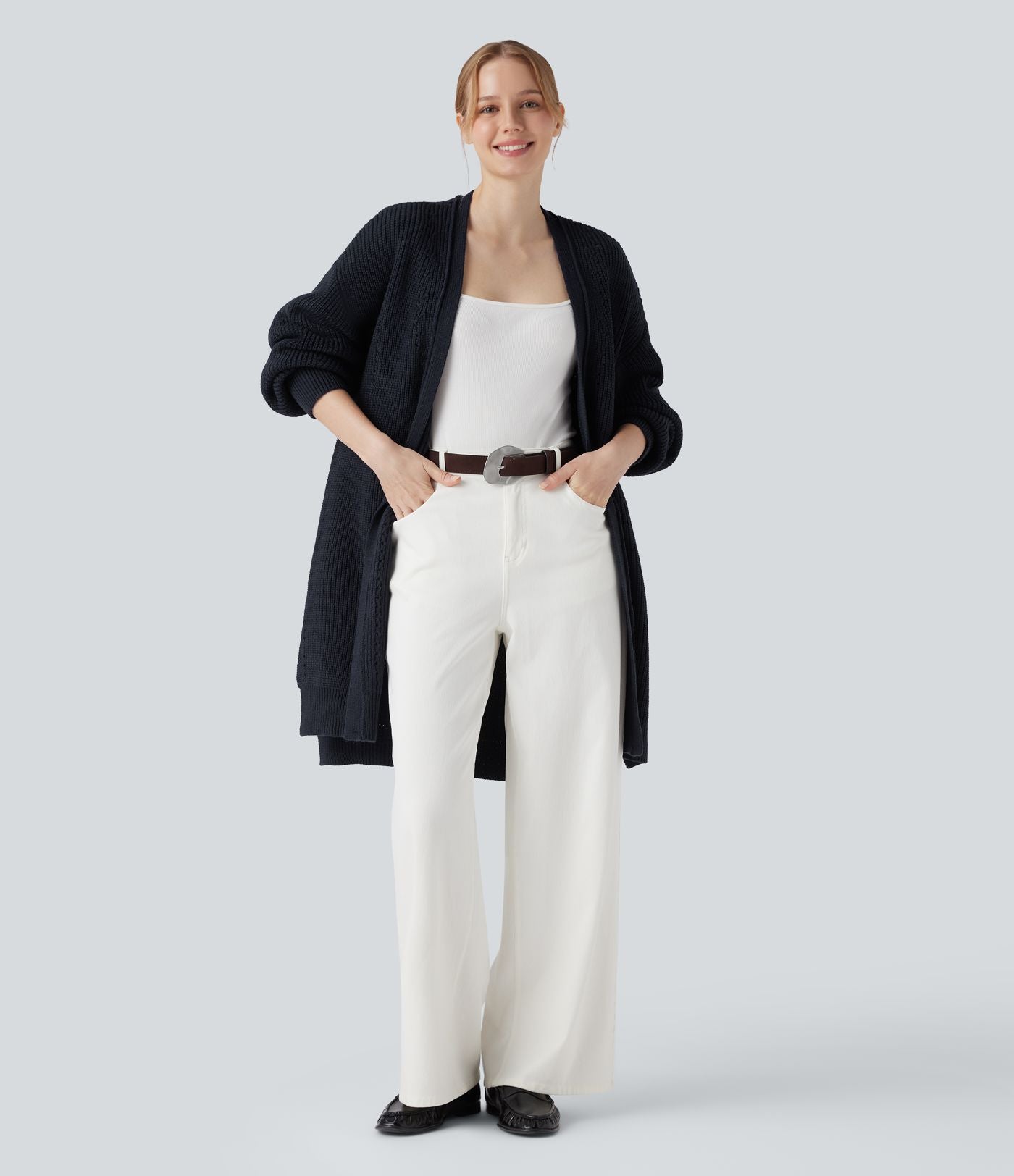 Cardigan long manches évêque avec fentes et découpes