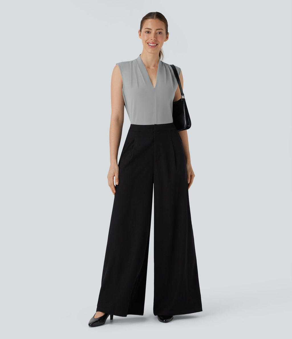 Blouse sans manches col V pour le bureau