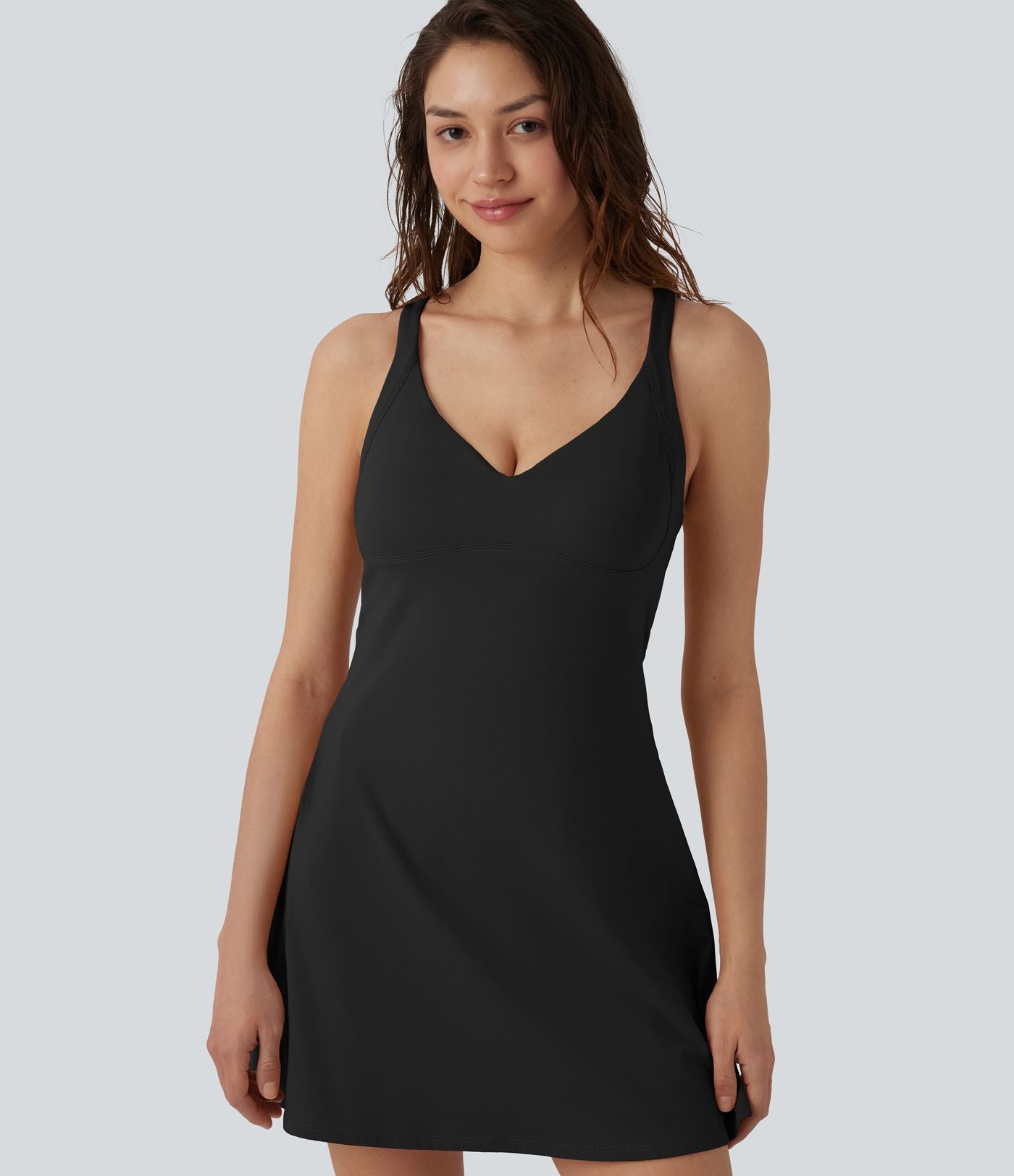 Robe sport danse mini 2-en-1 col V dos nu SoftlyZero™ Plush avec poches - Édition Easy Peasy