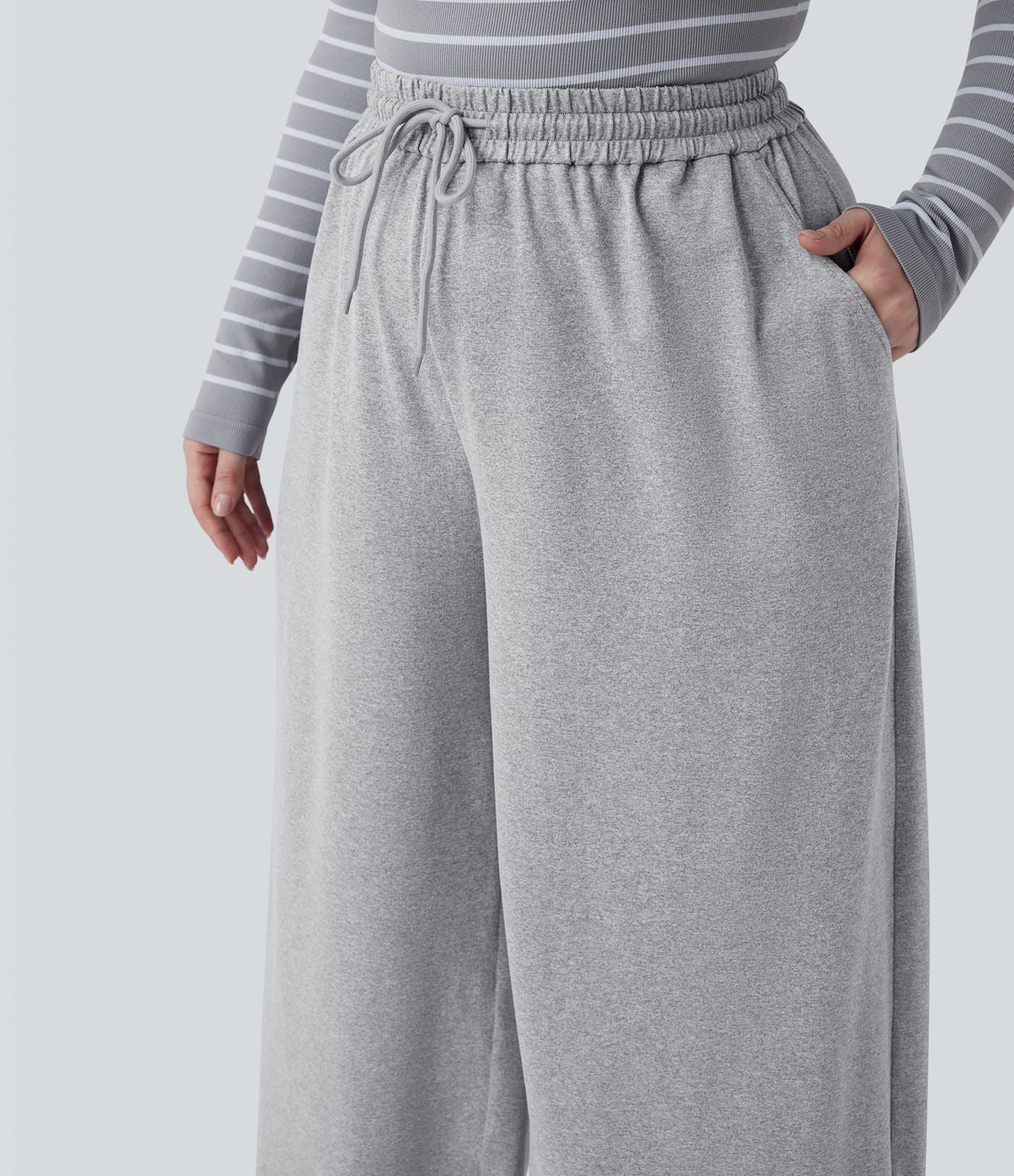 Pantalon décontracté grande taille large taille haute avec cordon de serrage et poches