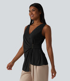 Chemise casual sans manches col V ourlet asymétrique