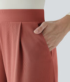 Halara Flex™ Pantalon Tailleur Évasé à Taille Haute Sculptant la Silhouette avec Poches Latérales Micro Waffle
