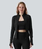 PuffFlex Manteau doudoune 3-en-1 court casual à col montant et veste à ourlet arrondi avec passants pouces et poche