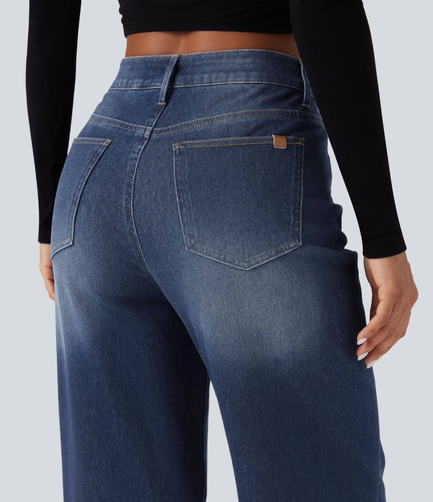 Jean baggy asymétrique Halara Flex™ taille haute effet délavé avec poches