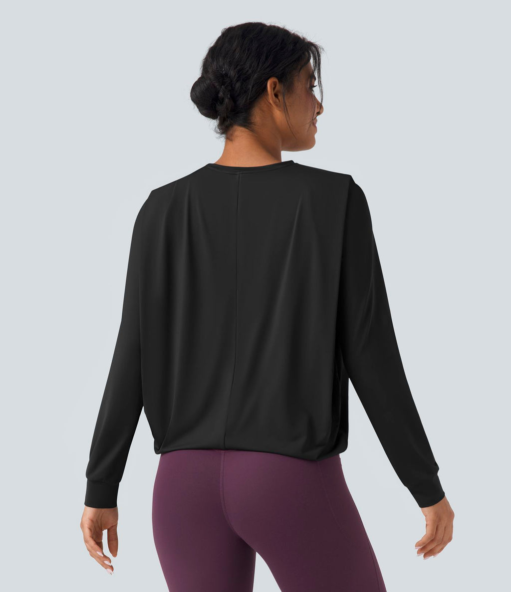 Haut de sport yoga col rond manches longues froncé - UPF50+