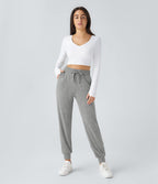 Jogging Yoga Froncé Taille Haute Cordon de Serrage Poche Latérale