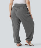 Jogging décontracté grande taille taille haute croisé à cordon avec poches latérales
