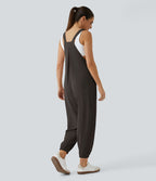 Salopette Casual Bretelles Ajustables Boutonnés Multiples Poches Plis et Tissu Gaufré