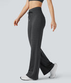 Pantalon de yoga droit taille haute à cordon rayé avec poches