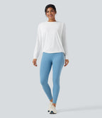 Haut de sport yoga col rond manches longues froncé - UPF50+