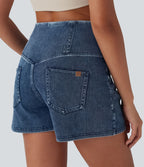 Short 7,5 cm décontracté gainant taille haute effet denim avec poches Halara Flex™