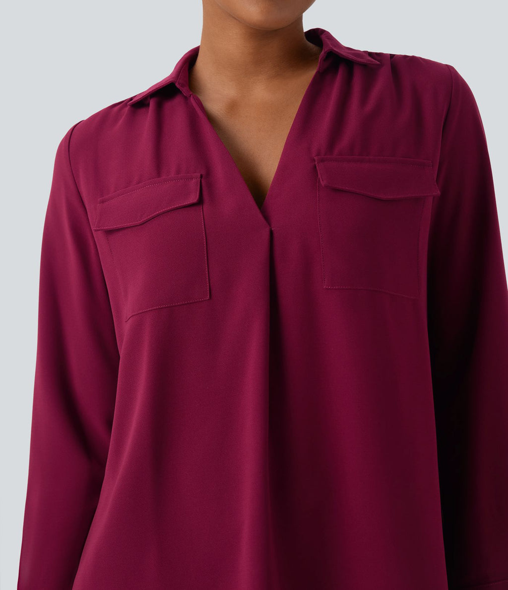 Chemise de travail col V manches longues avec poches