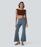 Halara Flex™ - Jean Ultra Evasé Tricot Extensible Lavé Poches Croisées Taille Haute