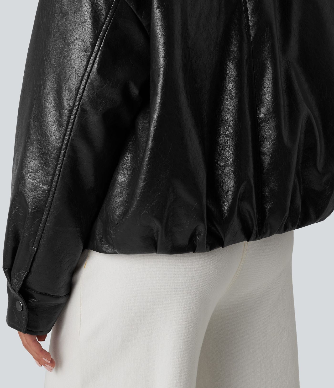 Veste casual en simili cuir à col en fausse fourrure et fermeture éclair avec poches