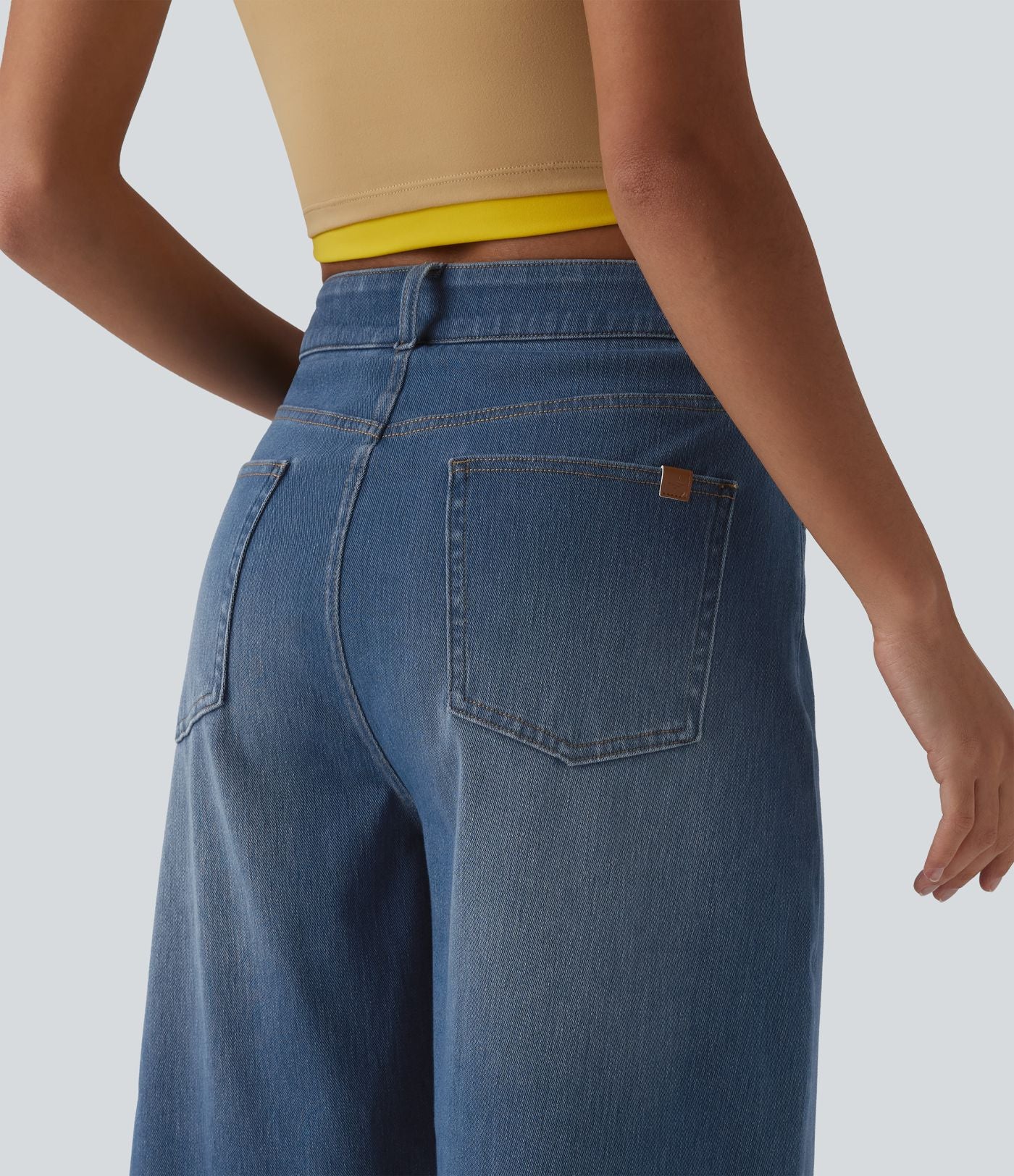 Bermuda denim décontracté Halara Flex™ taille haute avec poches