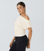 Top Casual Épaules Dénudées Manches Courtes Ruchées