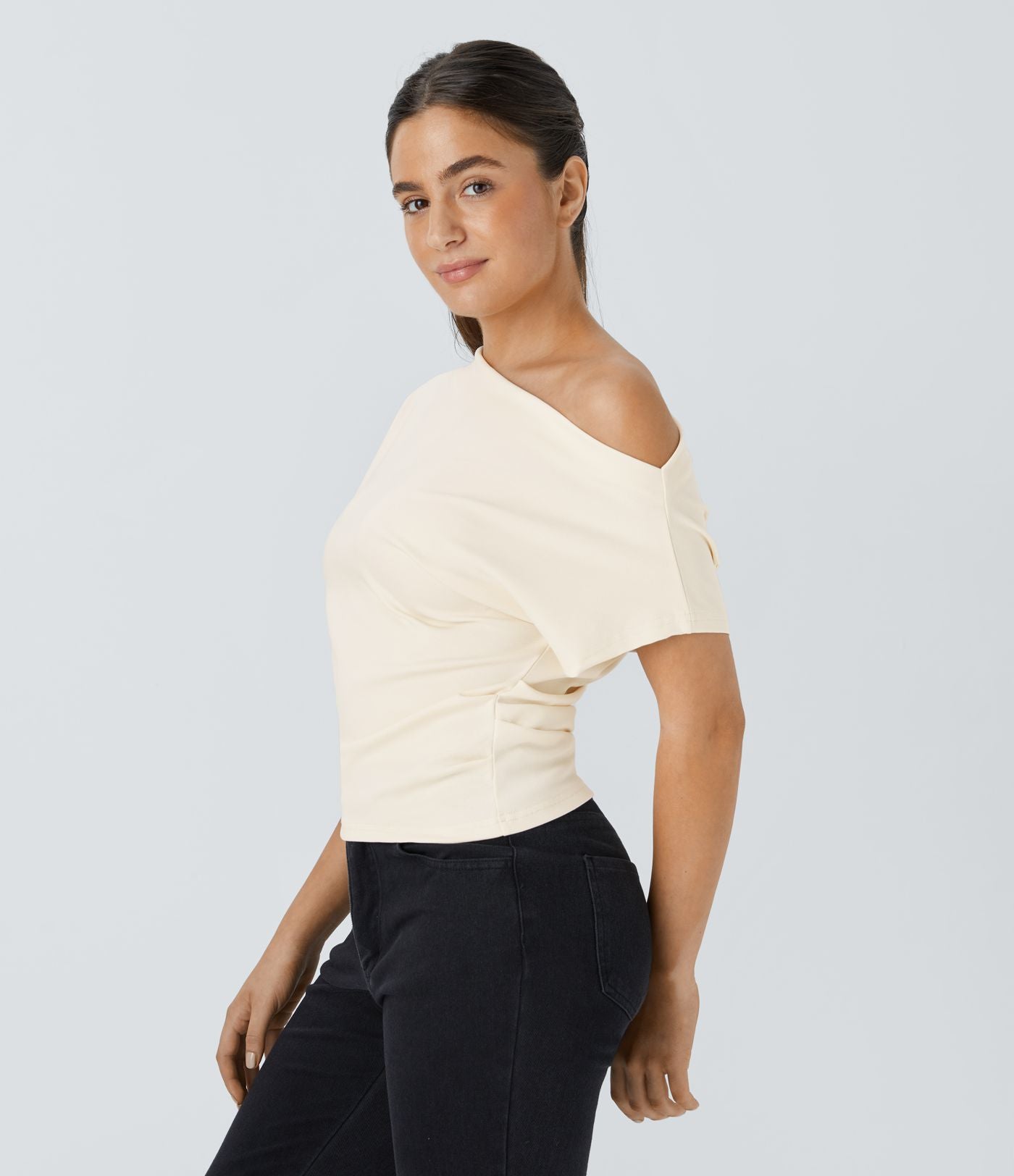 Top Casual Épaules Dénudées Manches Courtes Ruchées