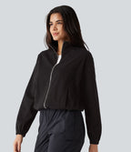 Veste en jean Halara Flex™ à col montant avec manches longues, zip et poches