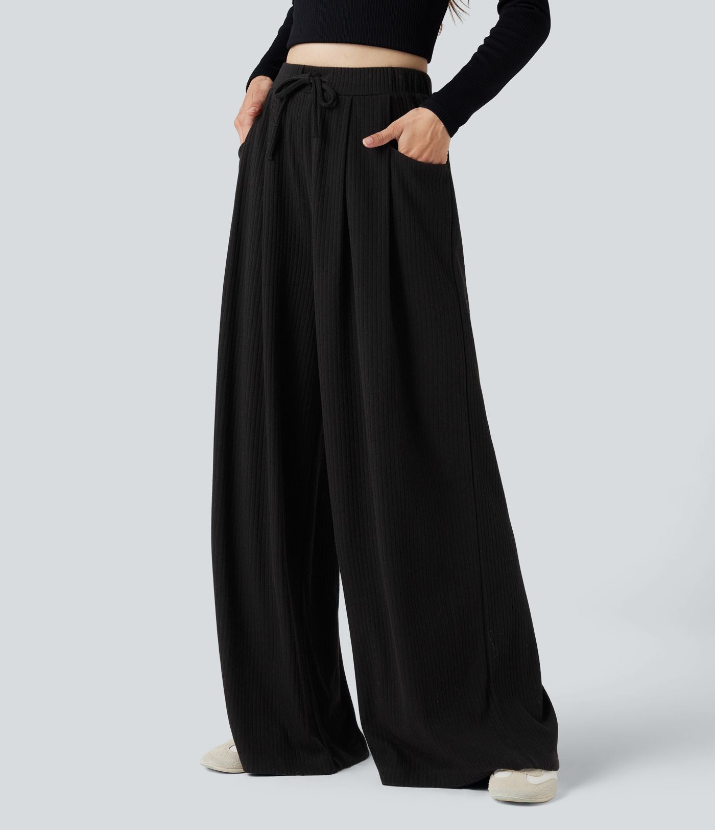 Pantalon baggy côtelé taille ajustable avec cordon de serrage et poches
