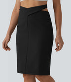 Jupe crayon casual mi-longue taille haute mélange lin à nœud dos