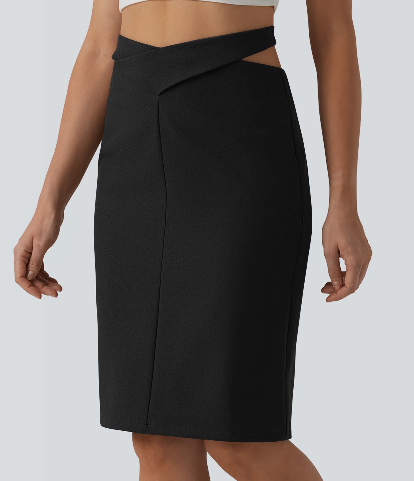 Jupe crayon casual mi-longue taille haute mélange lin à nœud dos