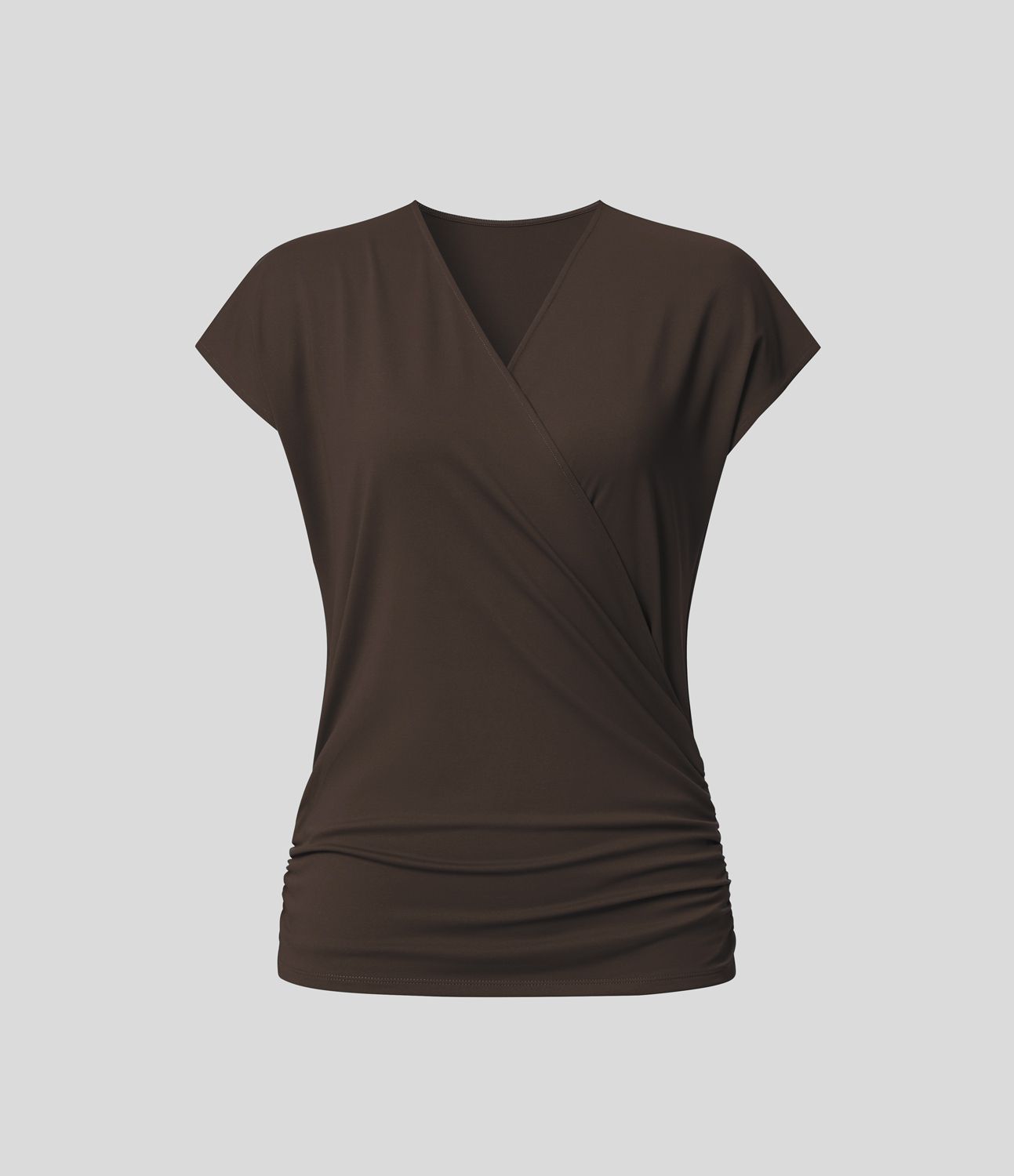 Blouse Travail Unie Froncée Croisée Manches Courtes Col en V