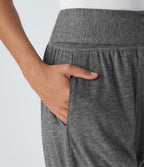Pantalon Harem Casuak à Taille Mi-Haute avec Liens sur le Côté et Multiples Poches