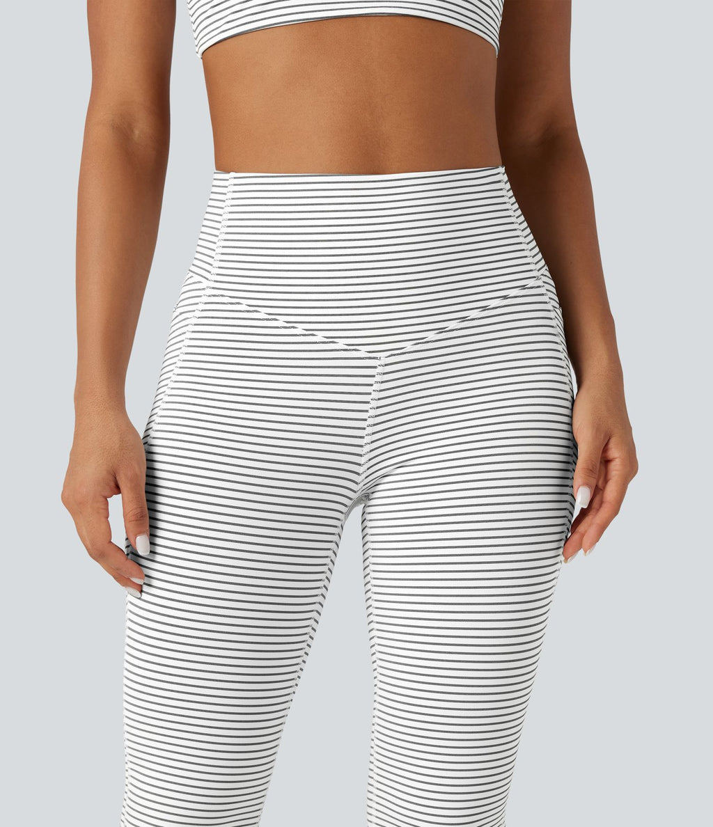 Pantalon de yoga à coupe bootcut gainant taille haute à rayures avec poches
