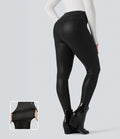 Legging décontracté taille haute en tissu enduit brillant avec poches