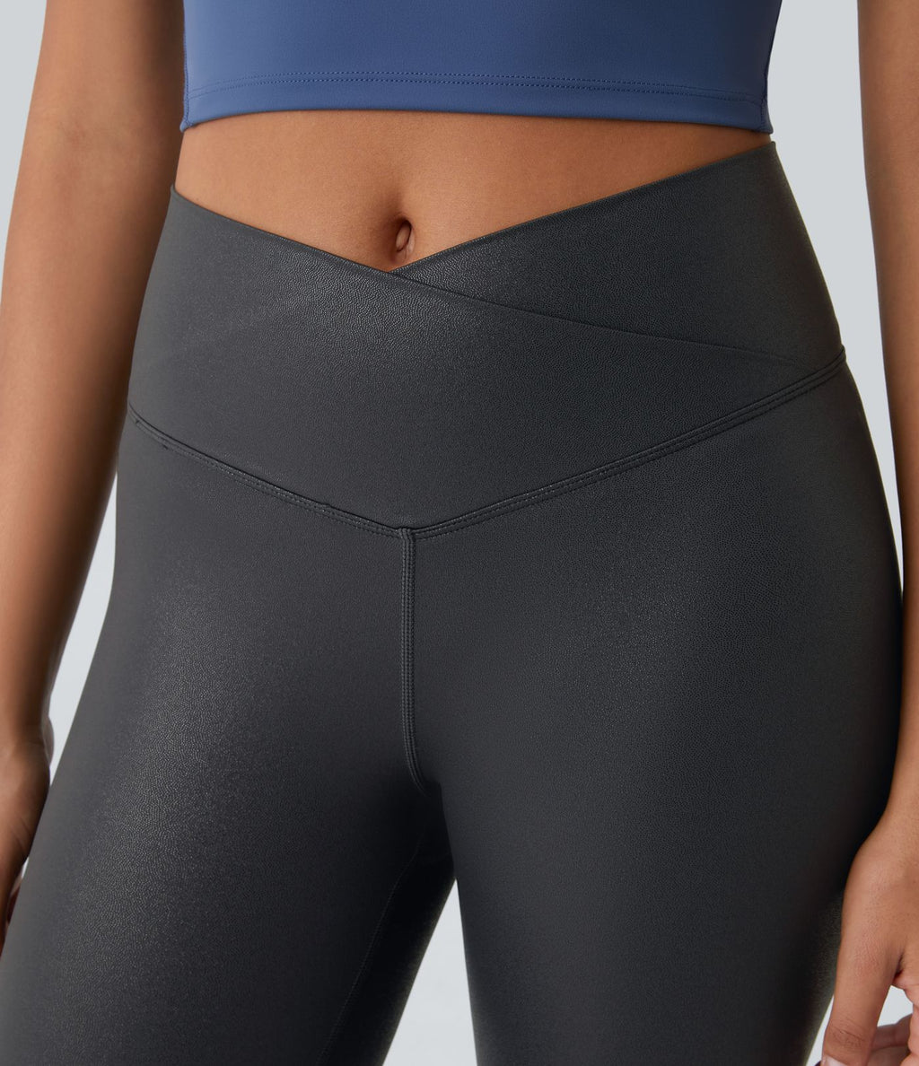 Legging de yoga SoftlyZero™ en simili stretch avec taille croisée, imprimé métallisé et poche arrière