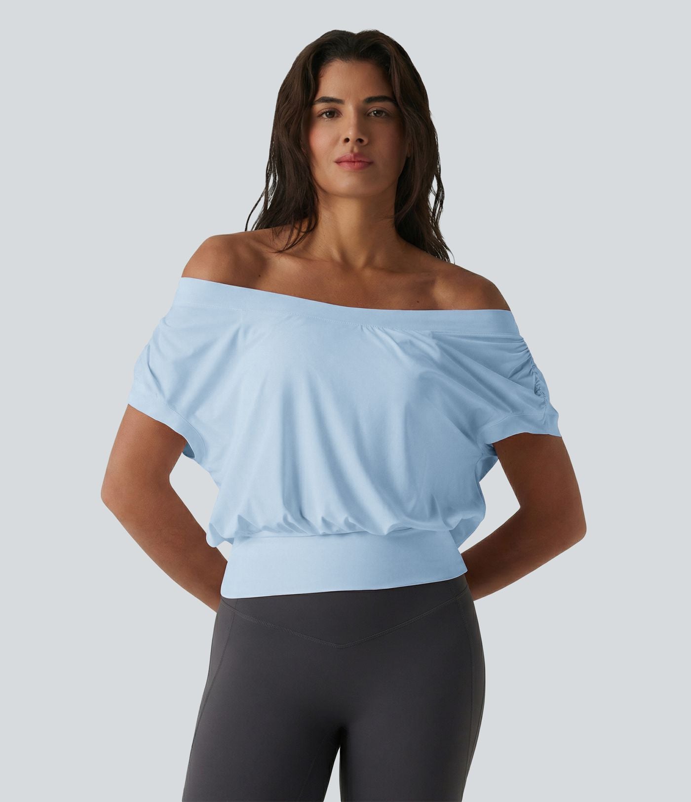 Haut de sport yoga épaules dénudées manches courtes oversize effet frais InstantCool séchage rapide