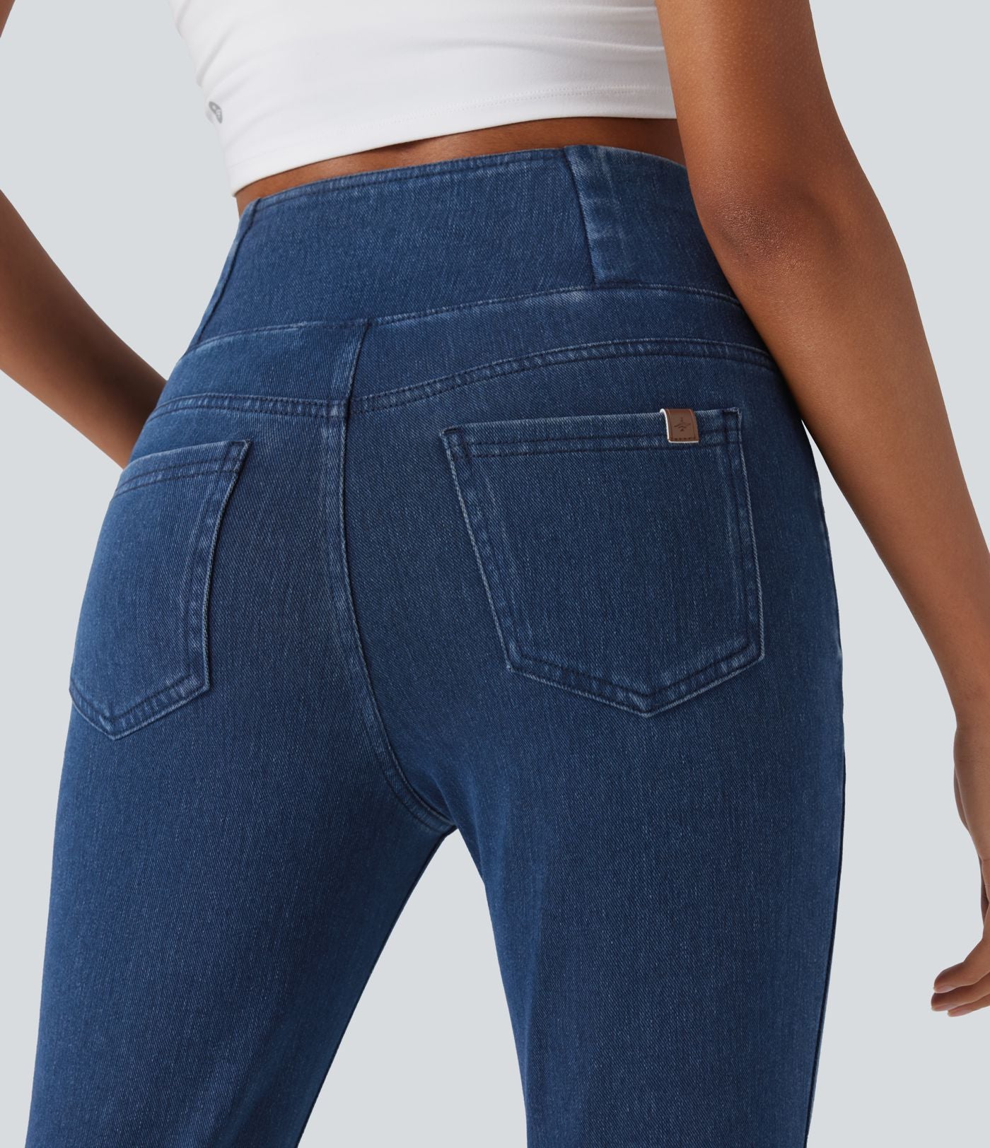 Legging capri décontracté Halara Flex™ croisé taille haute en maille denim extensible avec poches