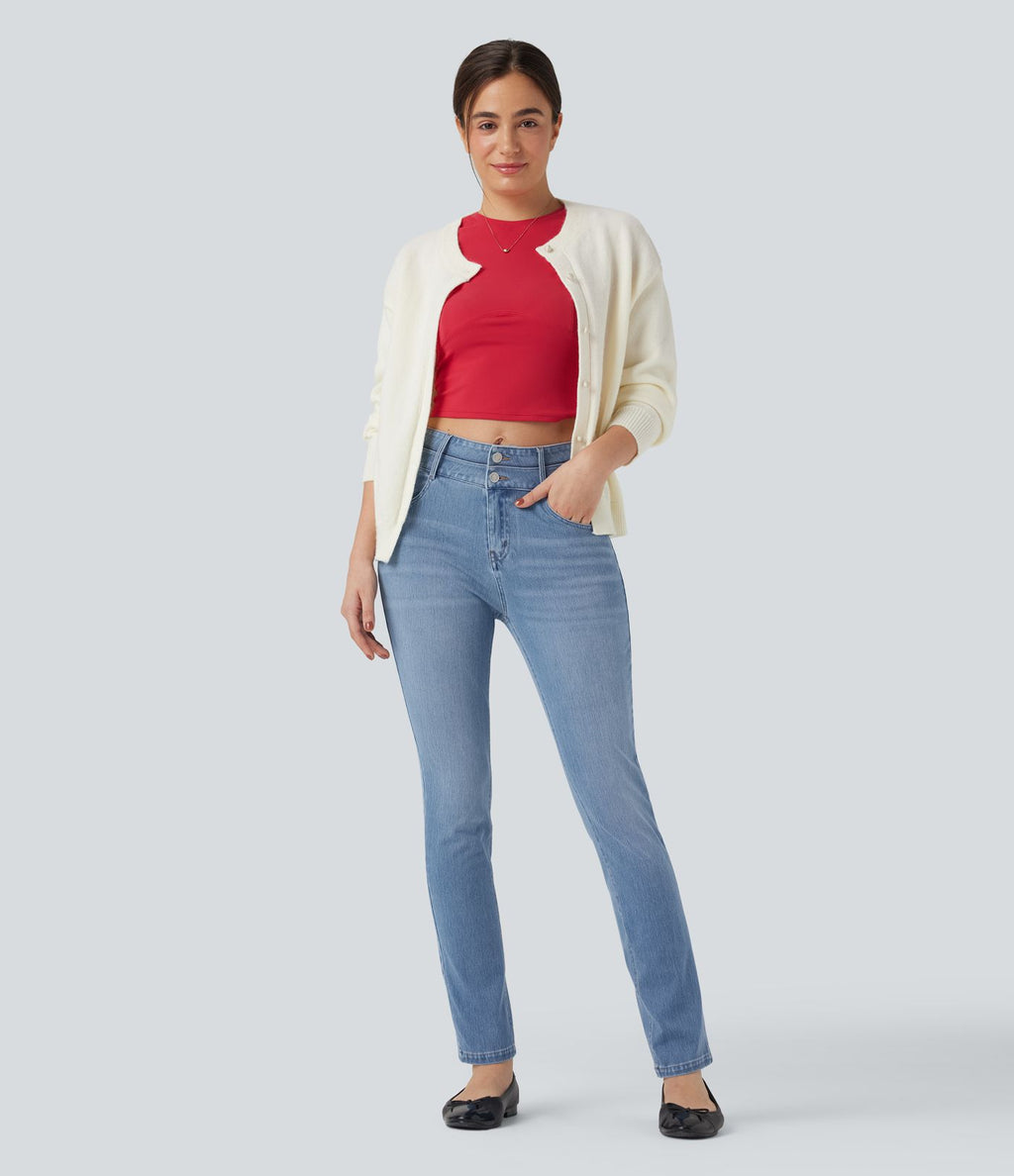 Jean ajusté Halara Flex™ taille mi-haute double ceinture avec poches