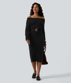 Robe pull midi casual asymétrique une épaule à manches longues