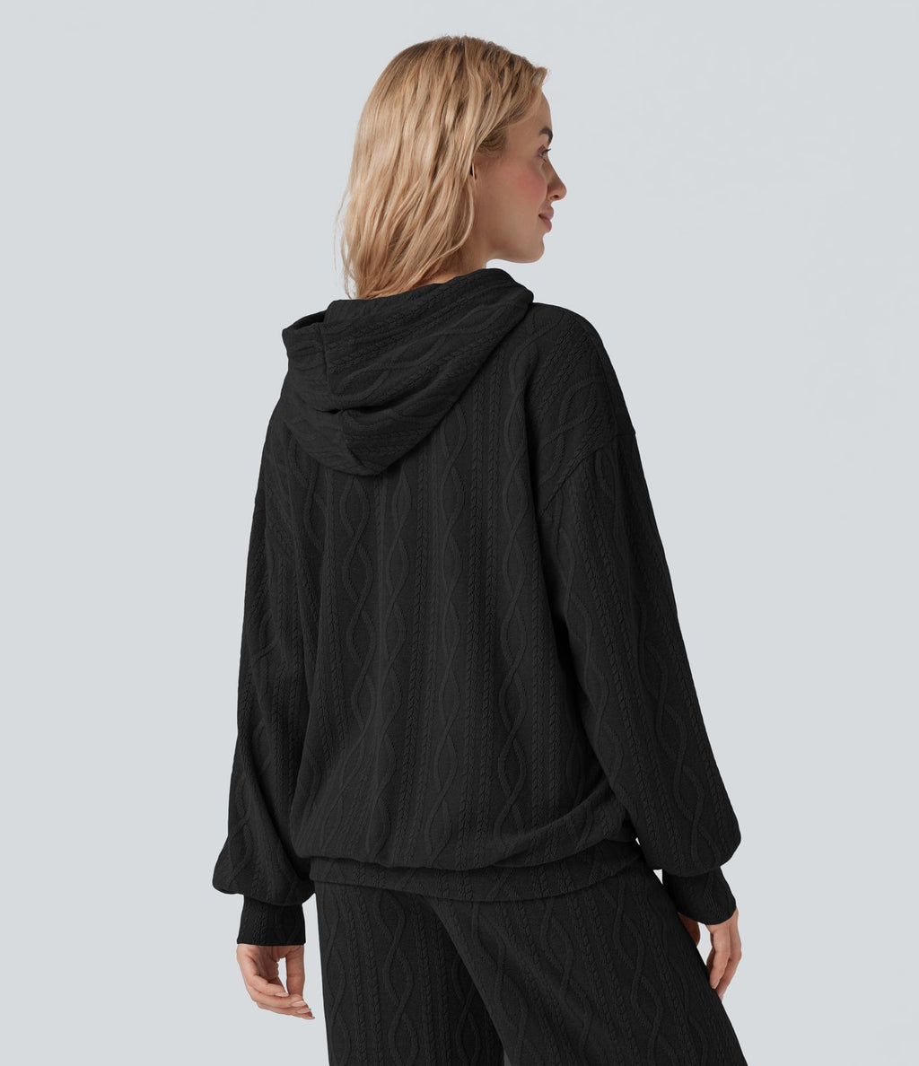 Sweatshirt décontracté à capuche manches longues oversize maille torsadée