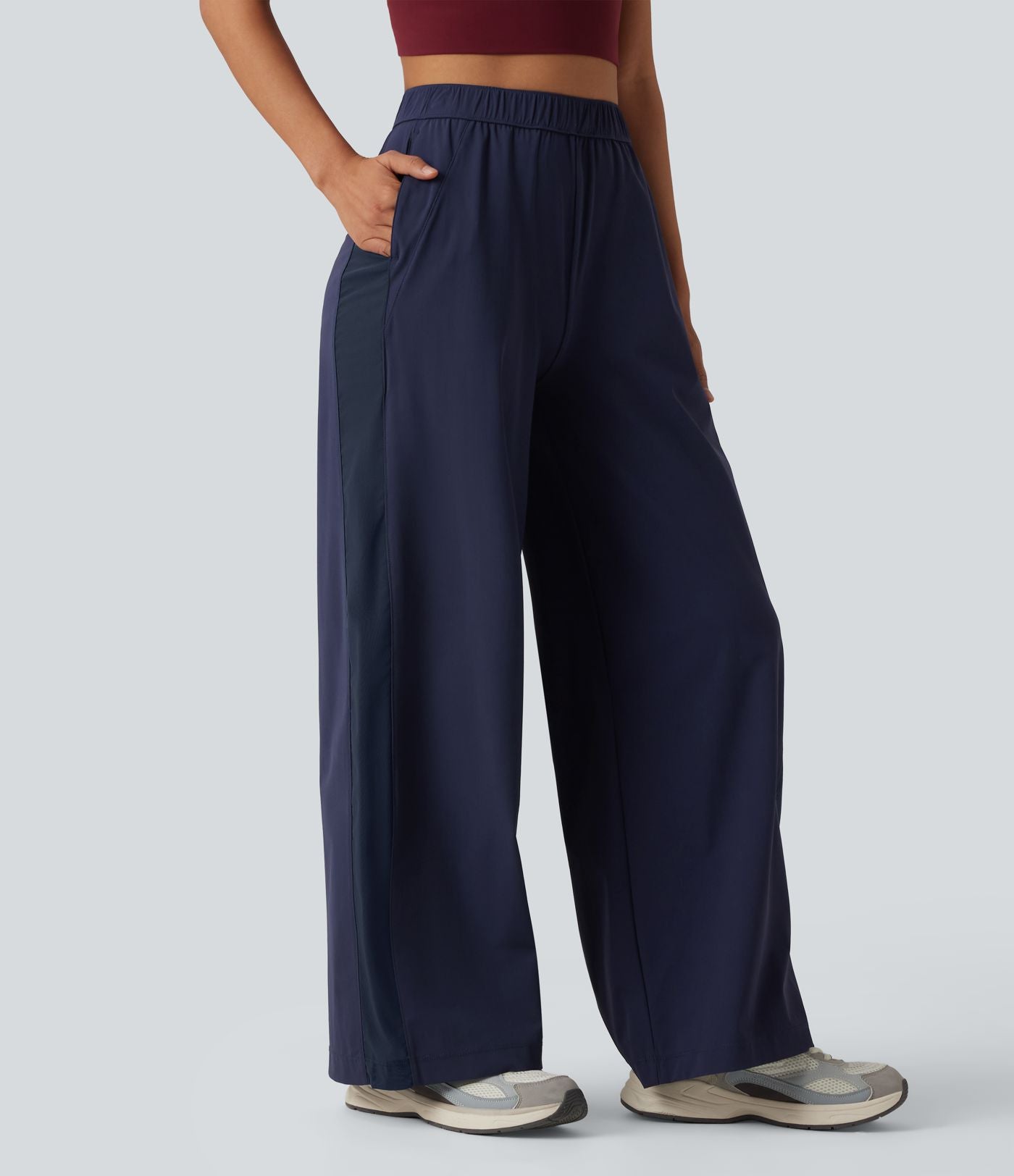 Pantalon sport coupe droite taille mi-haute mesh contrasté effet frais InstantCool séchage rapide avec poches, protection solaire UPF40+