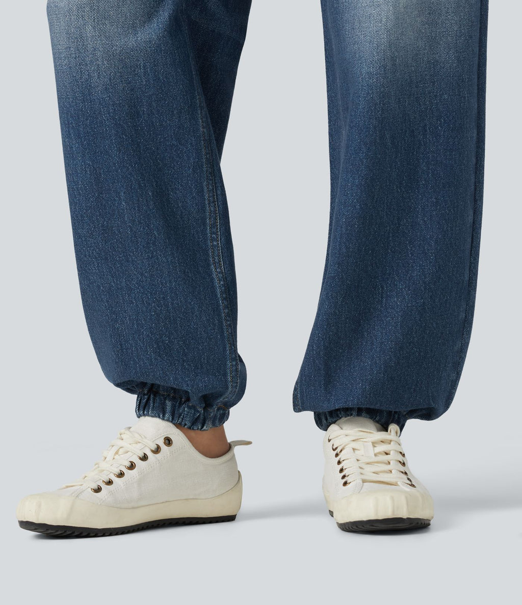 Jogging taille haute en molleton French Terry imprimé jean avec poches