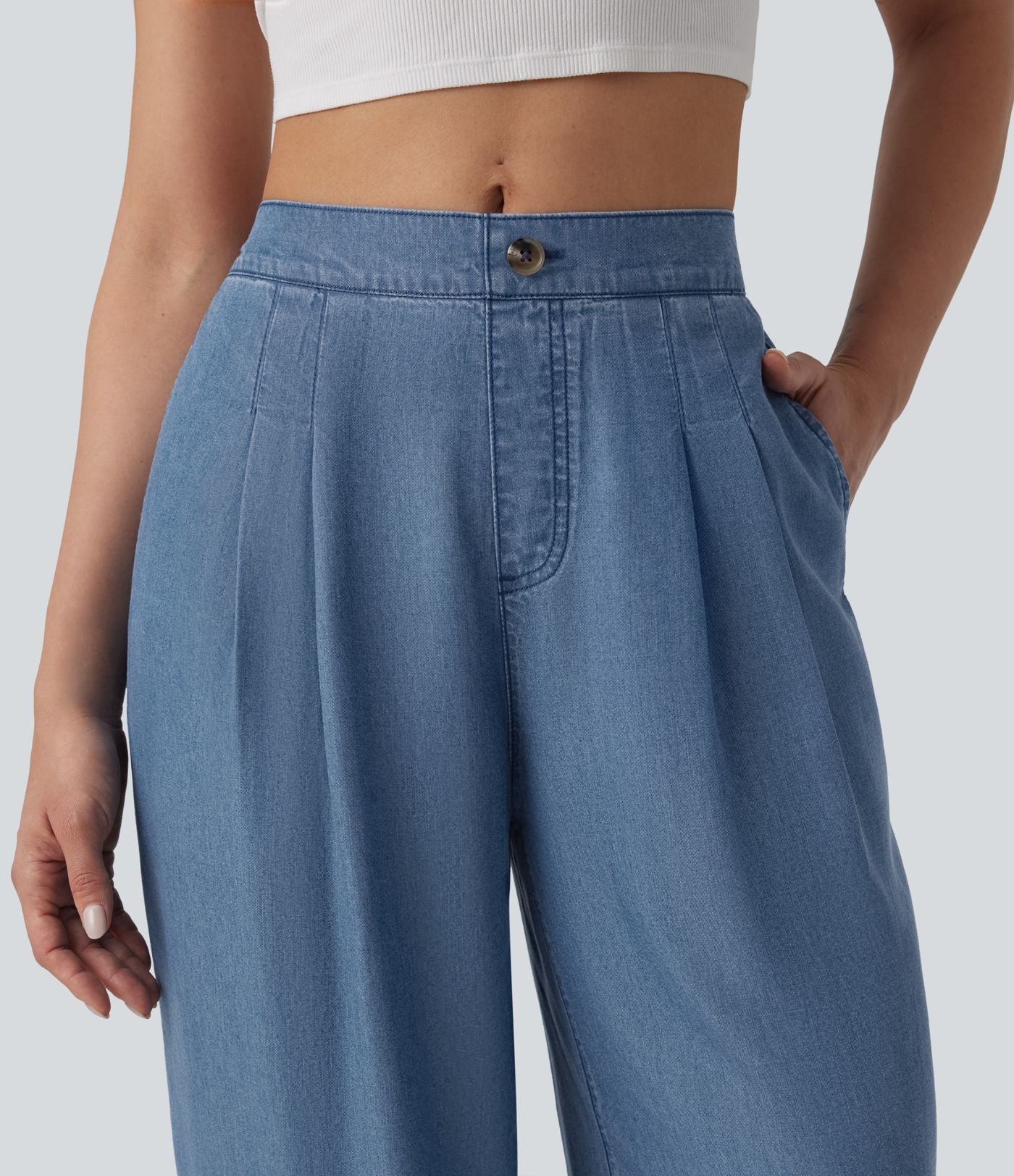 Jean large décontracté taille mi-haute en lyocell avec poches