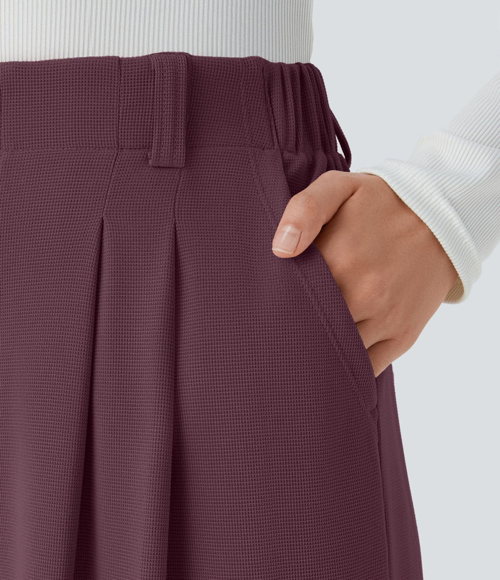 Halara Flex™ Pantalon Tailleur Large Fluide Gaufré Taille Haute Poches Latérales