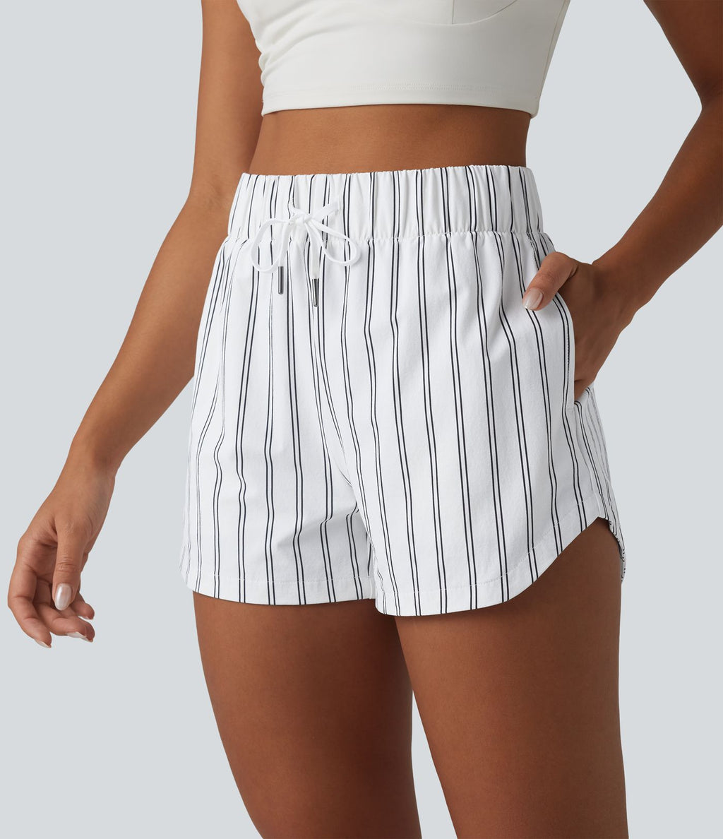 Short de tennis rayé 7,5 cm taille haute ourlet arrondi et cordon de serrage avec poches