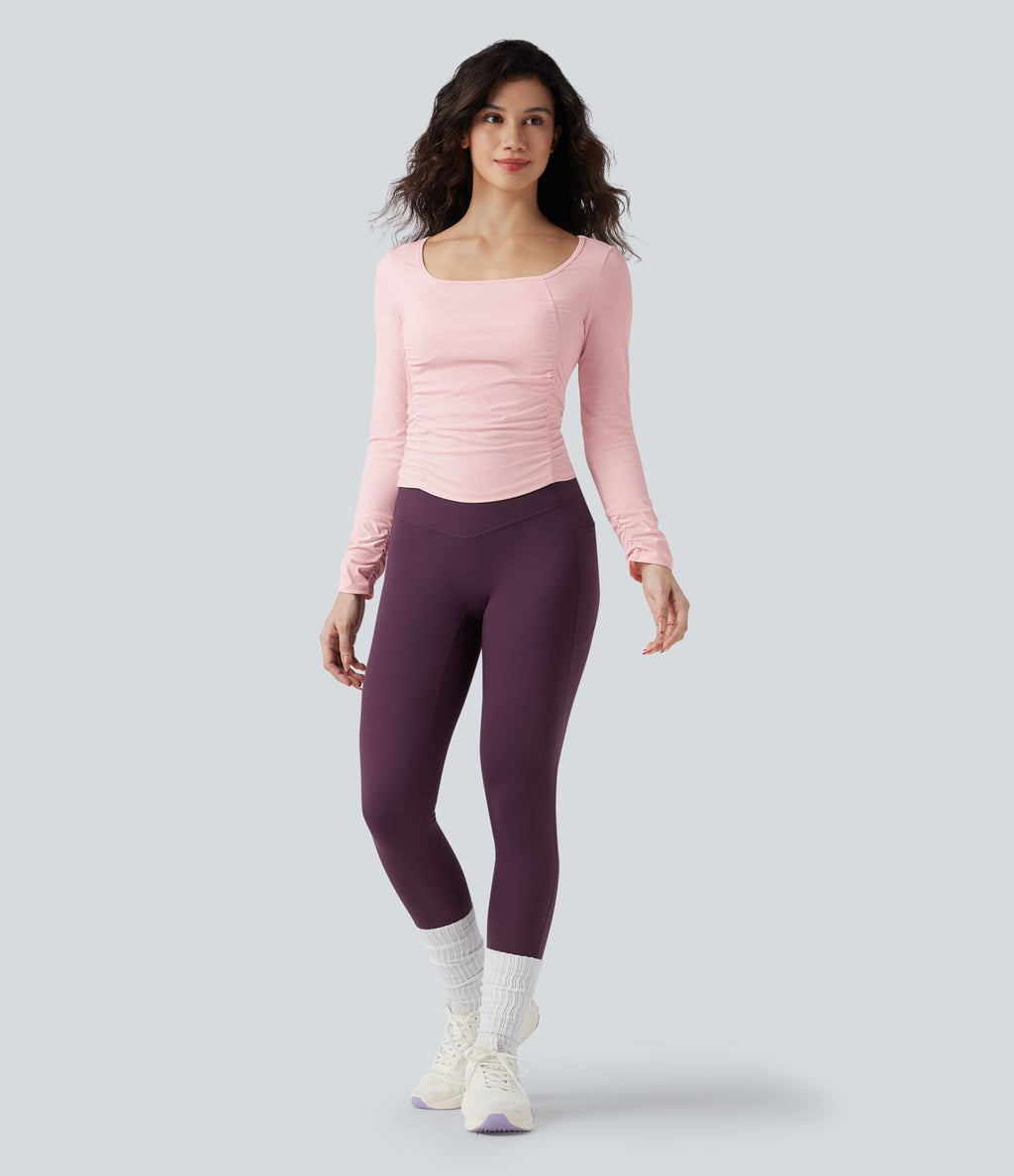 Haut de sport entraînement SoftlyZero™ Airy col carré manches longues froncé effet frais InstantCool