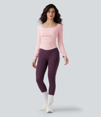 Haut de sport entraînement SoftlyZero™ Airy col carré manches longues froncé effet frais InstantCool