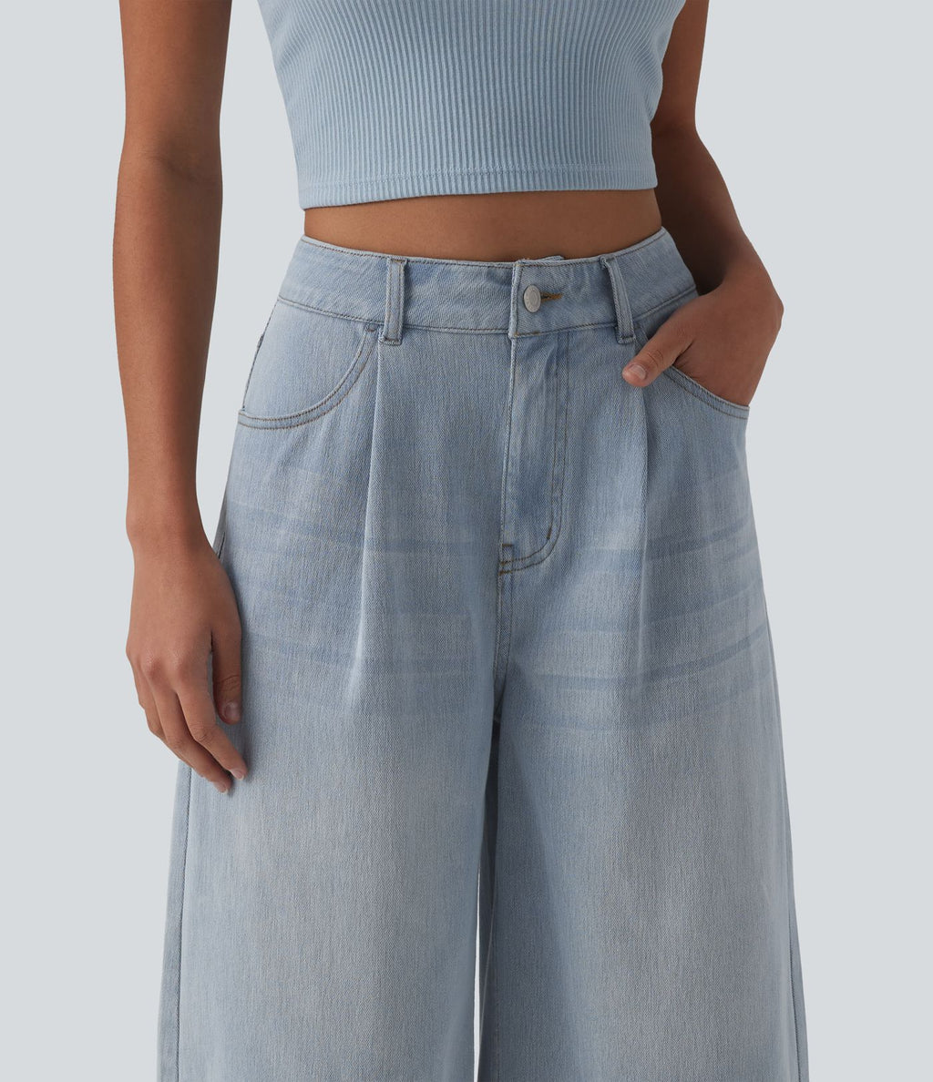 Bermuda denim décontracté Halara Flex™ taille haute avec poches
