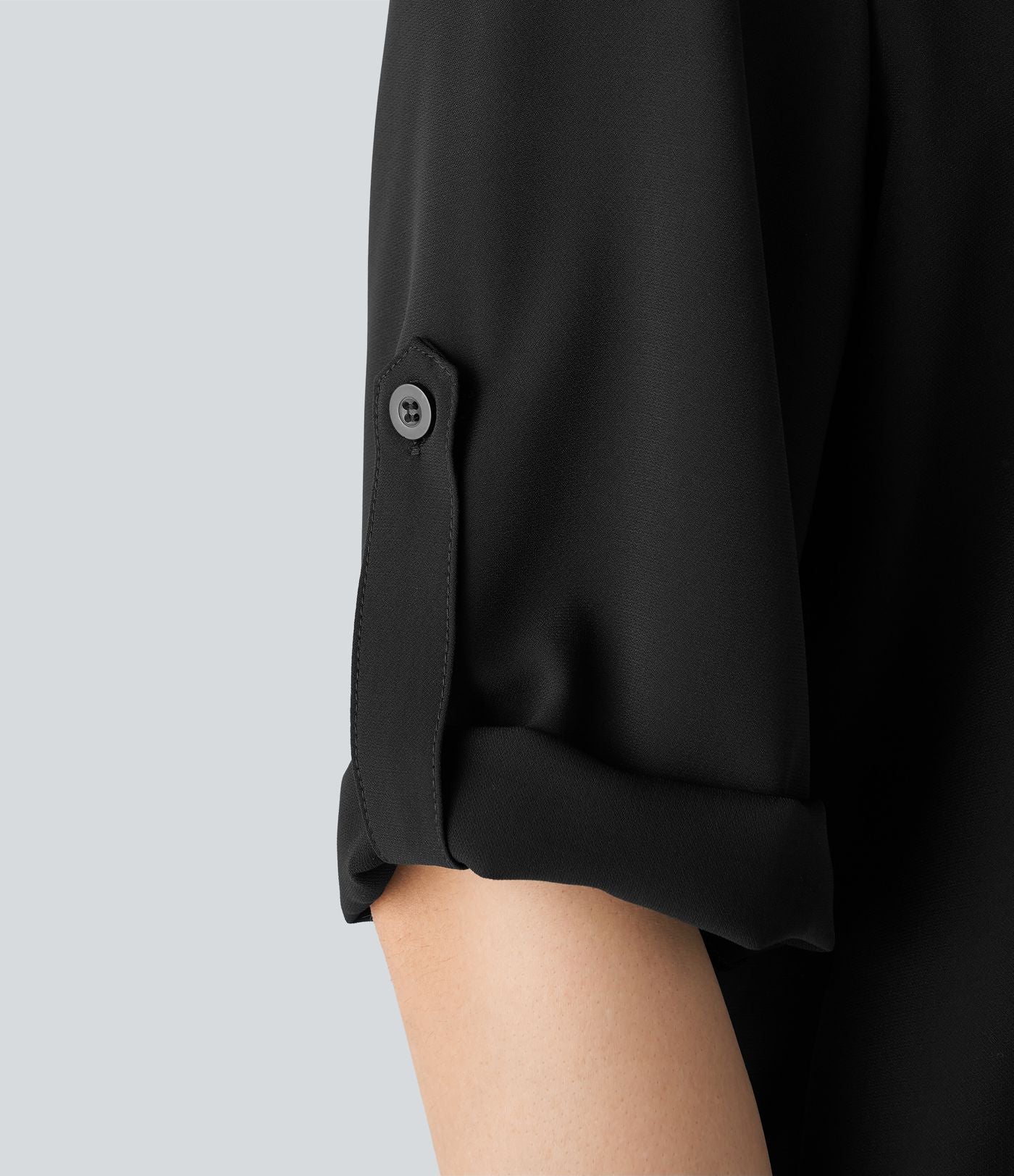 Chemise Travail à Col en V Boutonnée Manches Trois Quarts et Ourlet Courbé